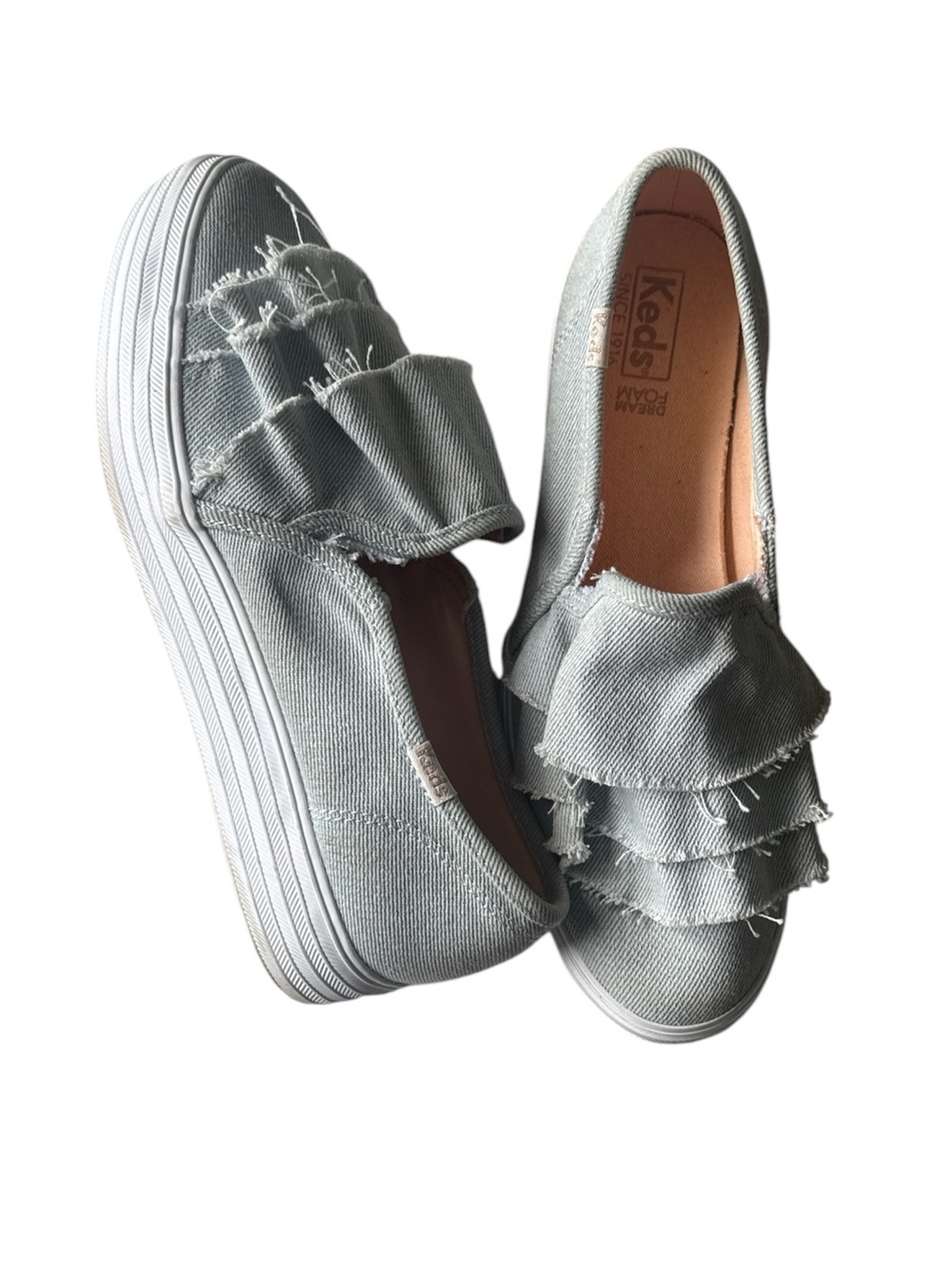 KEDS Triple Ruffle Denim Light Blue Women’s Platform Shoes Size 7.5 WF59980